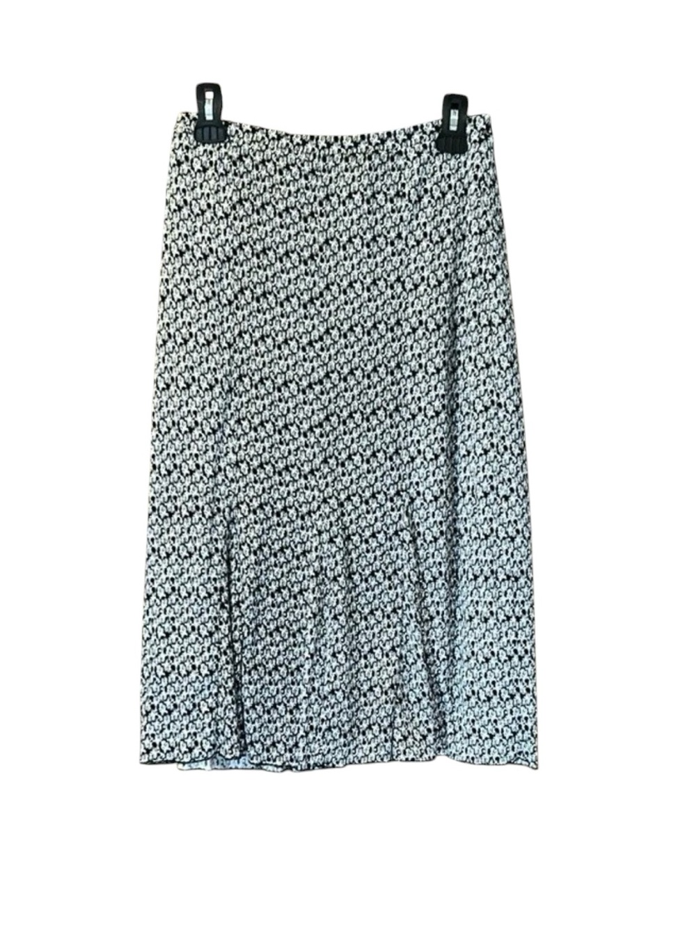 Charter Club Skirt S Small Silk Blend Black White Pleated Midi A-Line Print